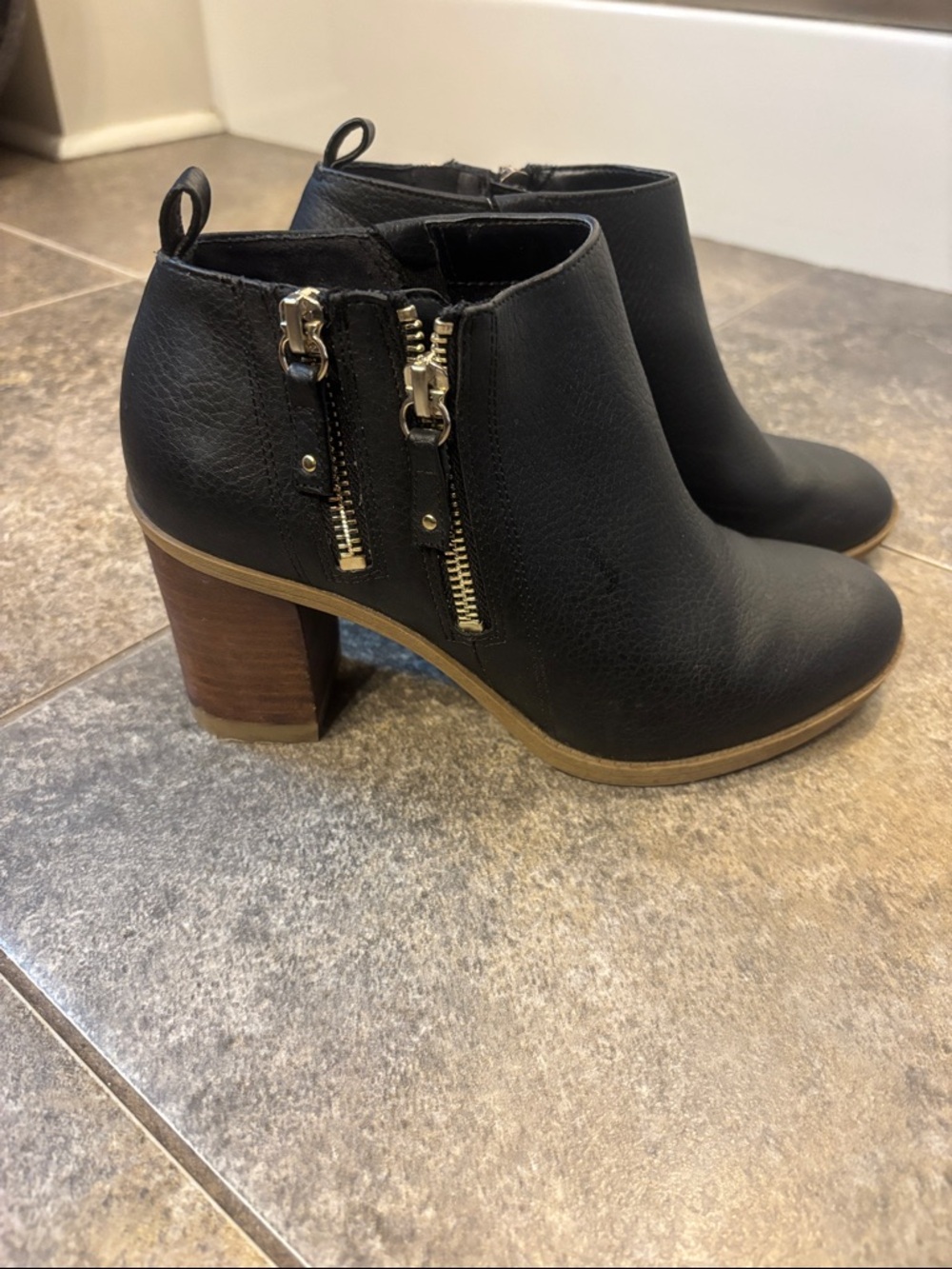 Dr. Scholl's Black Leather Ankle Booties with Gold Zippers
